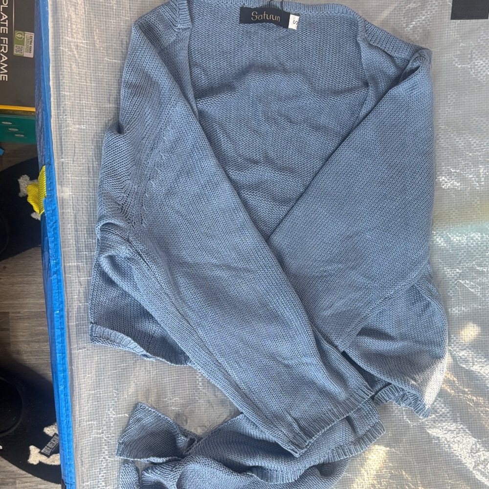 Satin Blue Wrap Sweater